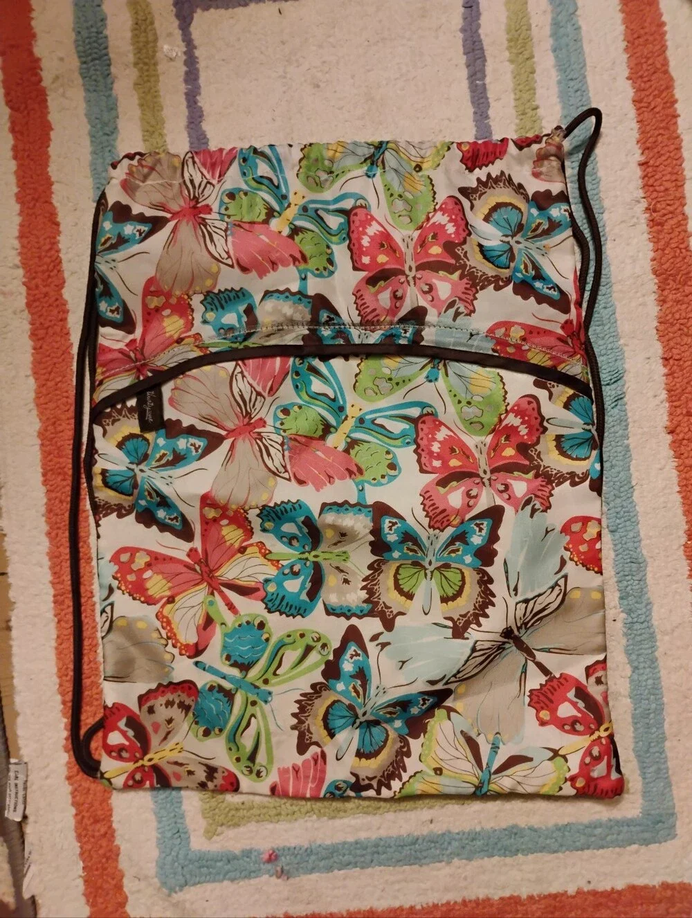 Thirty-One drawstring bag with pocket butterflies